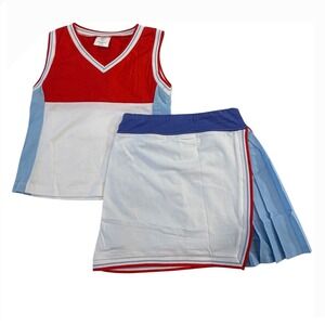 Street Tennis Club Skort Set Kids M/8 Red White Blue Sporty Tenniscore 2pc